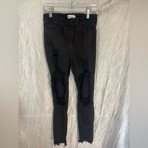 Cello black distressed frayed ankle crop jeans 3